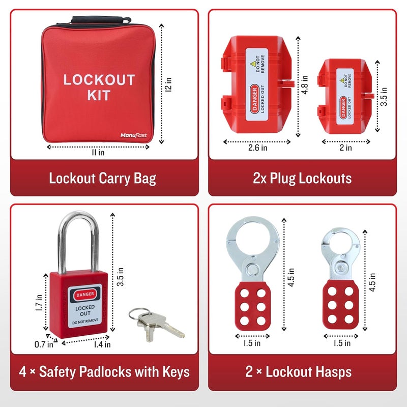 Manufast Lockout Tagout Kit for Electrical Loto - Comes with Steel Hasps, Locks, Nylon Hasps, Safety Tags - Carrying Case - Image 3